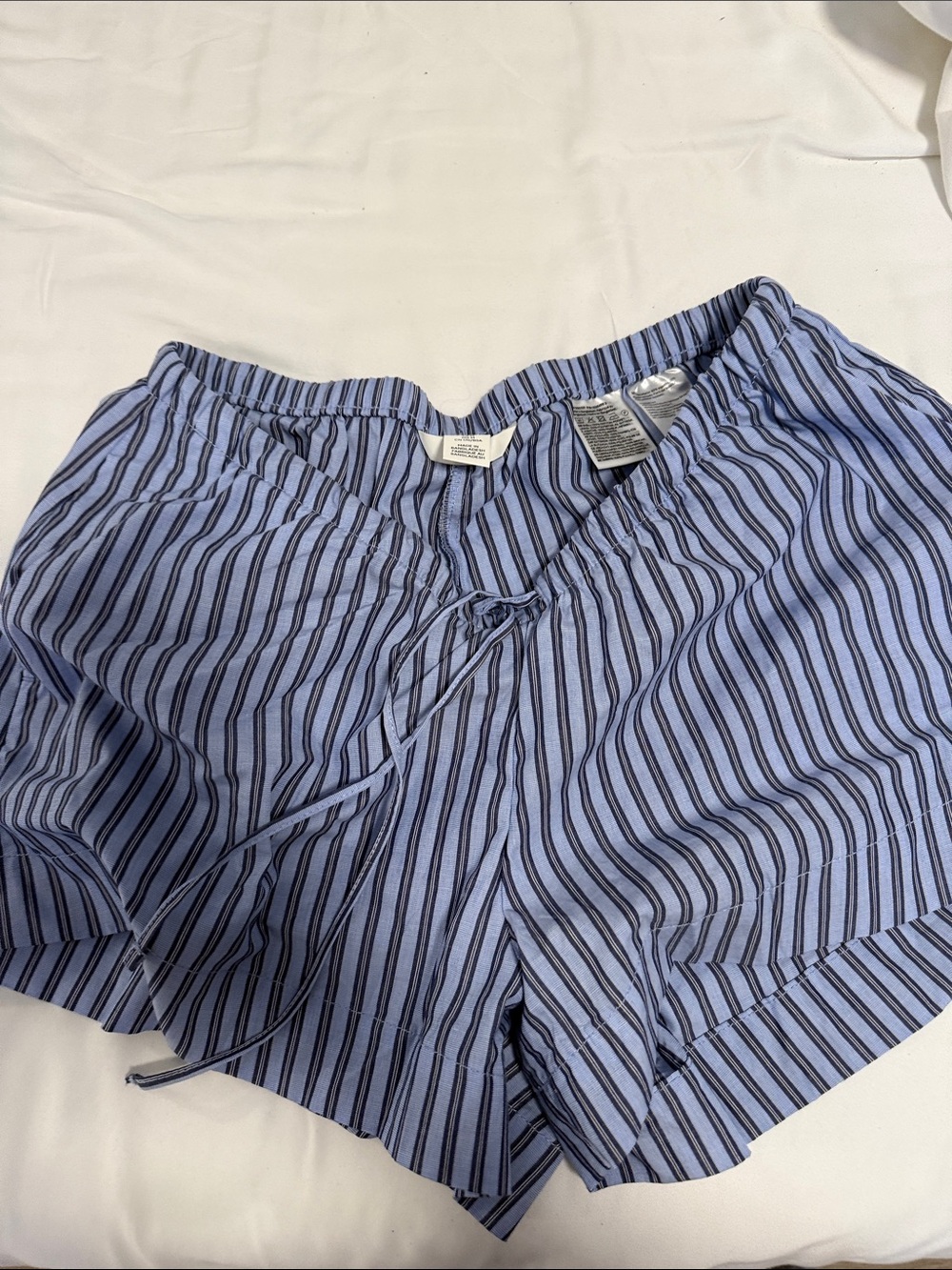 H&M Light Blue & Navy Striped High-Waist Shorts